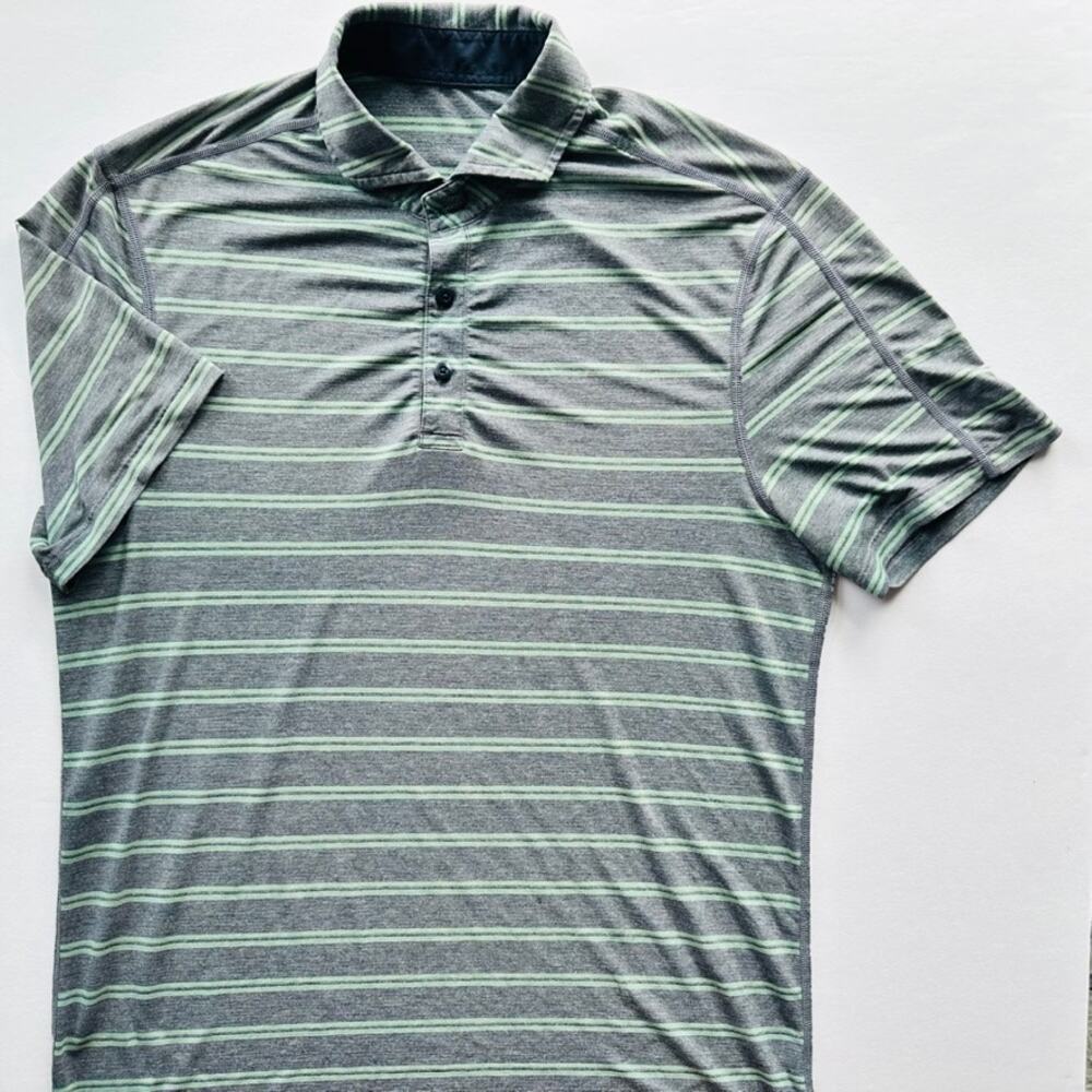 Lululemon Evolution Polo Stripe Grey Green Size XL Short Sleeve Work Travel